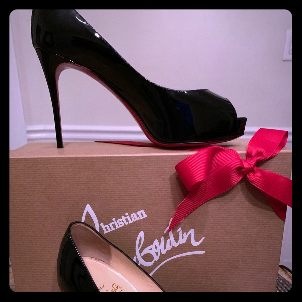 Christian Louboutin Black Patent Peep-Toe Platform Pumps